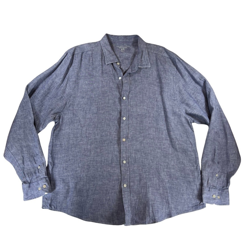 Bloomingdale's Men's Store Linen Shirt XXL Blue Button Up Long Sleeve